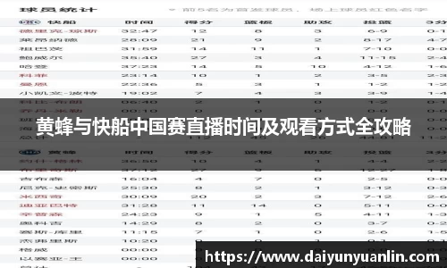 黄蜂与快船中国赛直播时间及观看方式全攻略