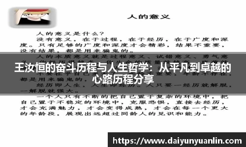 王汝恒的奋斗历程与人生哲学：从平凡到卓越的心路历程分享