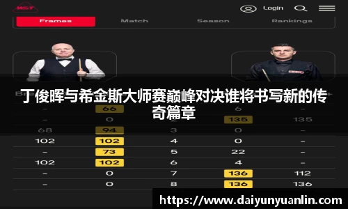 丁俊晖与希金斯大师赛巅峰对决谁将书写新的传奇篇章